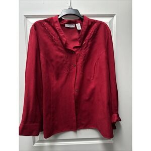 SAG HARBOR Shirt Woman's Plus Size 3X Embroidered MicroSuede Button Front
